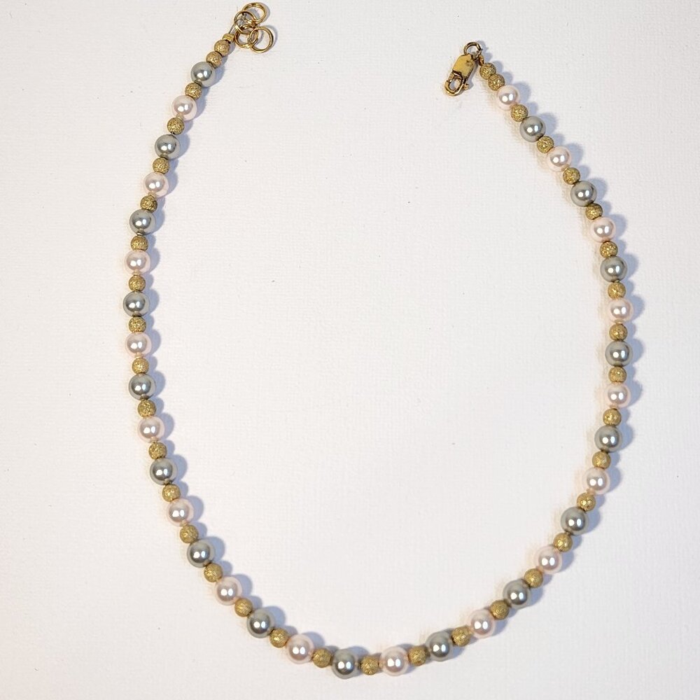 HOLD]VTG 925 Multicolor Freshwater Pearl Necklace Silver Gold Stardust Beads 18"